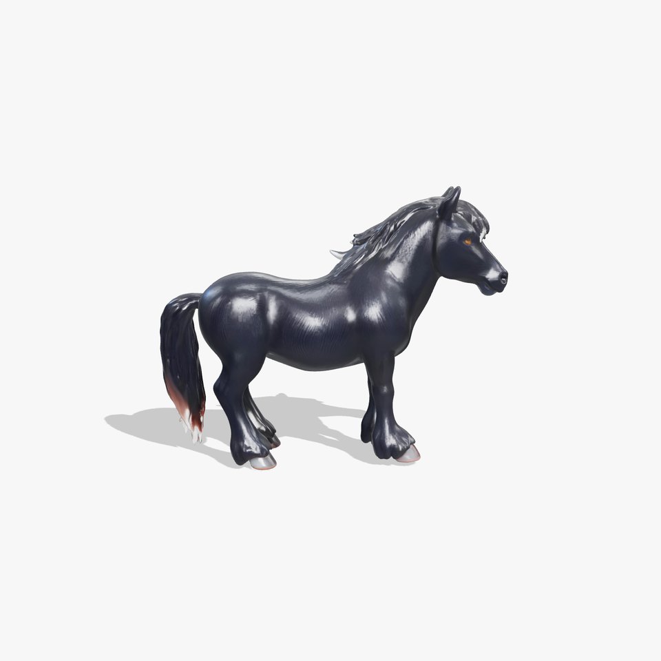 Black Welsh Pony 3D Model with Miniature Elegance